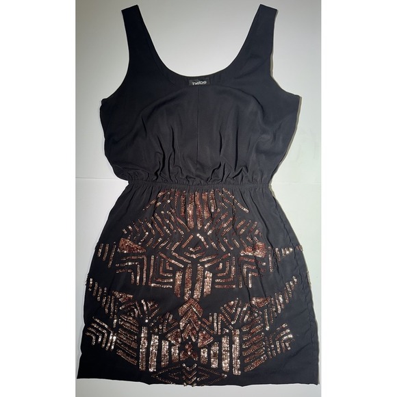 Bebe Black Sleeveless Dress With Copper Sequins Size Small - Picture 3 of 7
